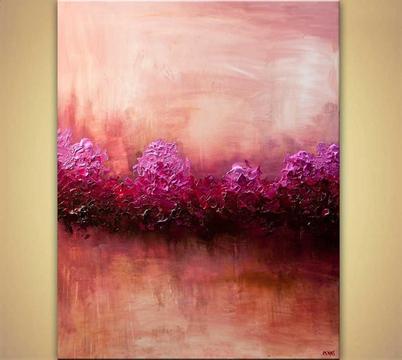 Elegante cuadro efecto espatulado tonos rosas estilo abstracto ideal para decorar los espacios de tu hogar 2506