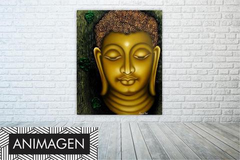 Hermoso cuadro Buda efecto de oleo tonos dorados ideal para decorar y armonizar los espacios de todo tu hogar 2509