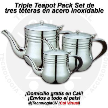 Set de tres teteras pequeñas en acero inoxidable Triple Teapot Pack 0965M5V.P40 R0310
