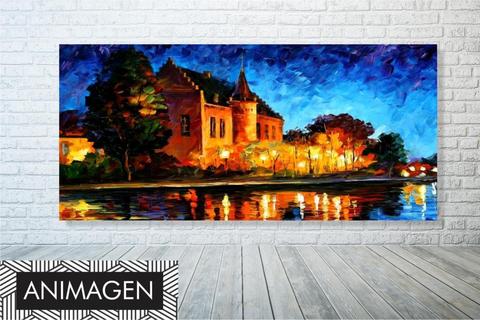 Elegante cuadro efecto de oleo Casa del Lago tonos neutros ideal para decorar todos los espacios de tu hogar 2693