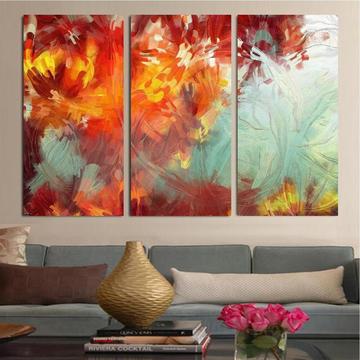 Hermoso cuadro Triptico efecto espatulado Flores Otoñales ideal para decorar los espacios de tu hogar 2698