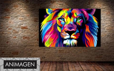 Moderno cuadro efecto espatulado León Arco iris ideal para decorar y modernizar tu alcoba o habitación 2694
