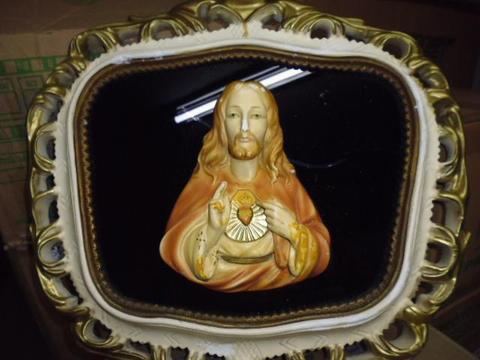 cuadro religioso con el sagrado corazon de jesus antiguo de 39cm de alto por 41cm de ancho 3122802858
