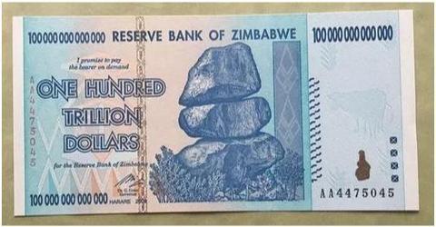 Billetes Zimbabwe De 100 Trillones De Dólares