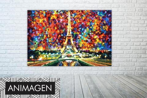 Elegante cuadro efecto espatulado Torre Eiffel tonos varios ideal para decorar los espacios de todo tu hogar 2891