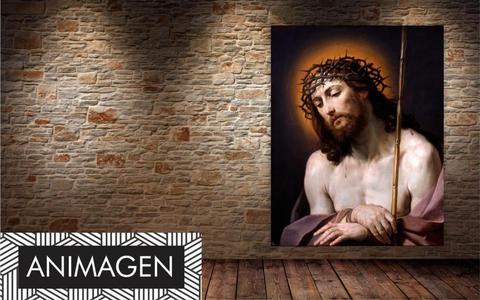 Hermoso cuadro Santo efecto de oleo Jesús de espinas tonos neutros ideal para decorar tu alcoba o habitación2892