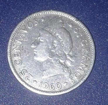 Moneda de Plata 25 Centavos .dominicana