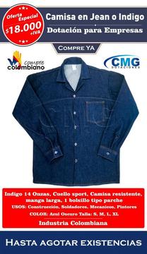 Camisa Laboral Indigo jeans Para Trabajo  mas IVA