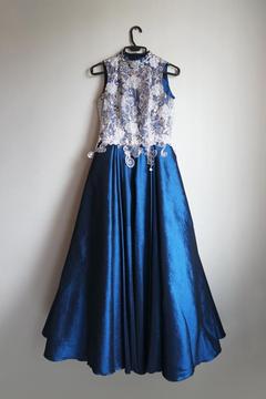 Vestido de Gala Plata y Azul Rey