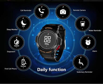 NO.1 F6 Smartwatch NEGRO a prueba de agua IP68 monitor del sueño Control de Cámara