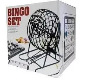 ultimo bingo casero con balotera, cartones y mandos