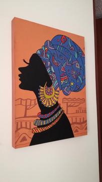Hermosa Africana cuadro pintado a mano