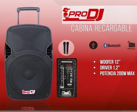 PRO DJ CABINA 12 BATERIA RECARGABLE INCLUYE 2 MICROFONOS