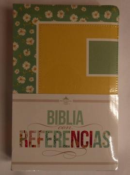 BIBLIA REFERENCIAS, PIEL FLORAL MARGARITAS TURQUESA, AMARILLO SIMIL PIEL, RVR60, HOLMAN