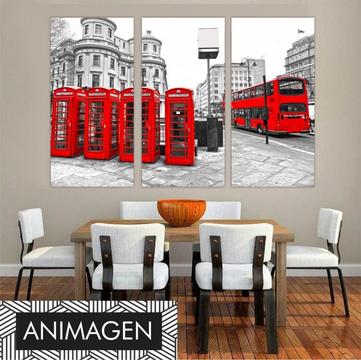Elegante cuadro Triptico Cabinas Telefónicas ideal para tu sala o comedor 3535