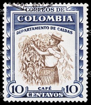 ESTAMPILLA 10 CTVOS COLOMBIA CAFE DEPARTAMENTO DE CALDAS