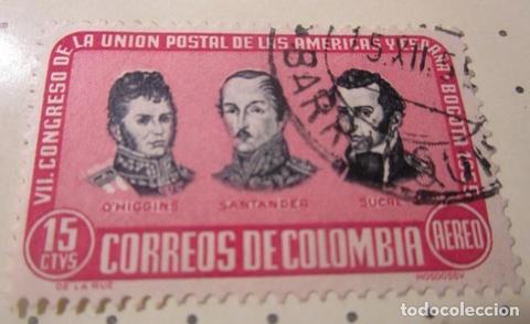 ESTAMPILLA 15 CTVS COLOMBIA VII CONGRESO DE LA UNION POSTAL DE LAS AMERICAS Y ESPAÑA BOGOTA 1955