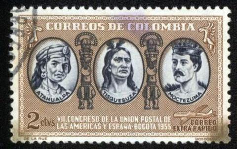 ESTAMPILLA 2 CTVS COLOMBIA VII CONGRESO DE LA UNION POSTAL DE LAS AMERICAS Y ESPAÑA BOGOTA 1955