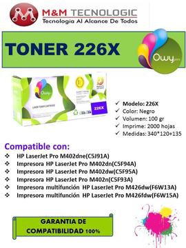 Toner 226x Para Impresora Hp M402 M426 Rinde 6500 Paginas