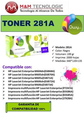 Toner 281a Para Impresora Hp M604605606 P7z47 2000 Paginas