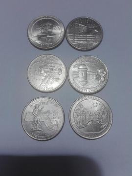 Seis Monedas 1/4 Dólar con Los Estados