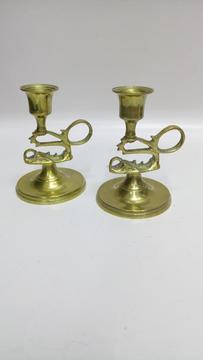 Candelabro Mano Bronce Antiguo Tallado