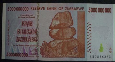 BILLETE DE ZIMBABWE FIVE BILLON DOLLARS