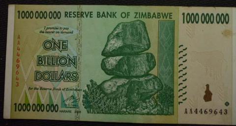 BILLETE DE ZIMBABWE ONE BILLON DOLLARS