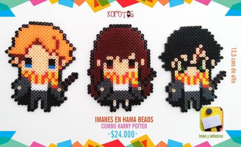 imán hama beads harry potter, ron y hermione