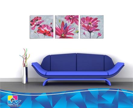 Cuadro Triptico Decorativo Floral Impreso en Lienzo impresión Jv Publicidad
