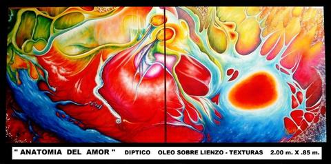 ANATOMIA DEL AMOR Diptico Oleo sobre lienzo texturas 2.00 m. x .85 m