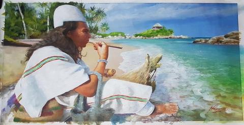 Pintura Al Óleo Indigena Arhuaco