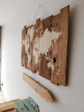 Vendo Mapa Mundi, mundo vintage en madera y pintado a mano