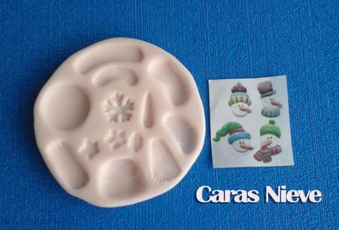 Molde Siliconado caras nieve para apliques en pasta flexible y fondant