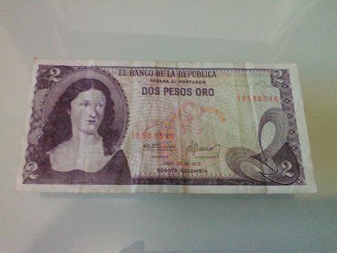 billete de 2 pesos de1977