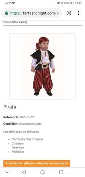 Vendo Disfraz de Pirata Niño