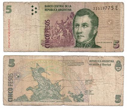 ARGENTINA. BILLETE. 5 PESOS. 2002. 5 DE 10. VALOR 6000 SIN ENVIO