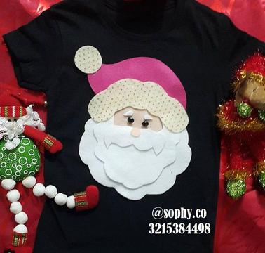 Camisetas Navideñas Personalizadas, Papa NOel Santa Claus, Color negro