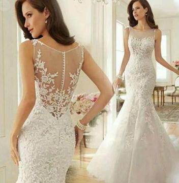 Vendo elegante vestido de novia talla No. 8 color blanco perla, una única puesta