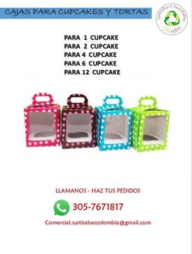 CAJAS PARA CUPCAKES TIPO MALETIN CON COLORES