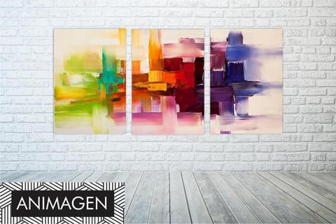 Elegante cuadro Triptico Franjas de Colores ideal para decorar tus espacios 7689