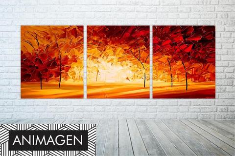 Hermoso cuadro Triptico Bosque Naranja ideal para decorar y dar estilo a tus espacios 7699