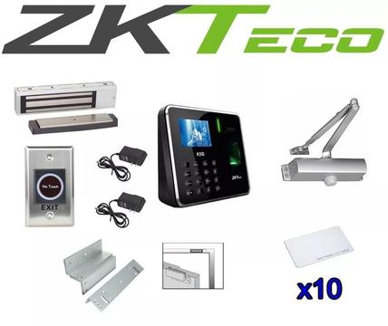 Kit de control de acceso y asistencia zkteco k50 boton no touch brazo soporte electroiman. tienda exonica