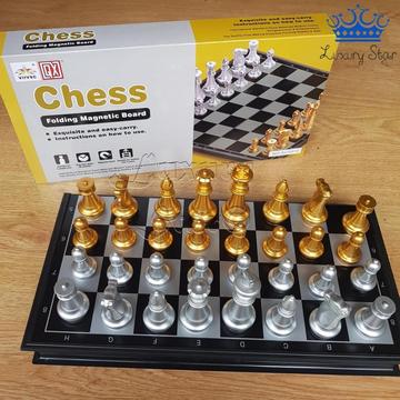 Ajedrez Magnetico Lujo De Chess Grande Dorado Y Plateado