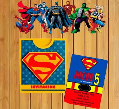 INVITACION SUPER HEROES SPIDERMAN BATAMAN SUPERMAN
