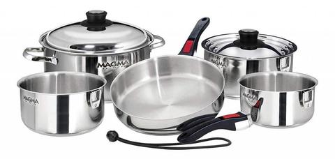 Magma A10-360L 10 Piece Gourmet Nesting Stainless Steel Cookware, Gas, Electric or Ceramic Cooktops de Magma