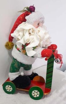Precioso Papá Noel Patineta Madera Pintada A Mano 60 Cm