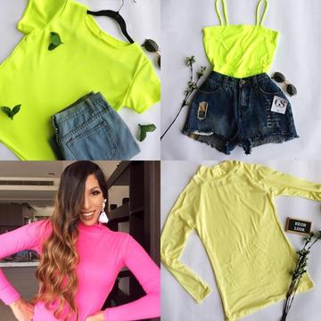 Blusa Camiseta Crop top Dama Neon