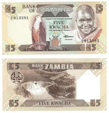 ZAMBIA. BILLETE. 5 KWACHA. 1980. TIPO D. ESTADO 9 DE 10. VALOR 13600 14400 EN CATALOGO
