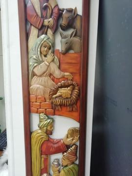 Pesebre en Relieve Madera Tallada